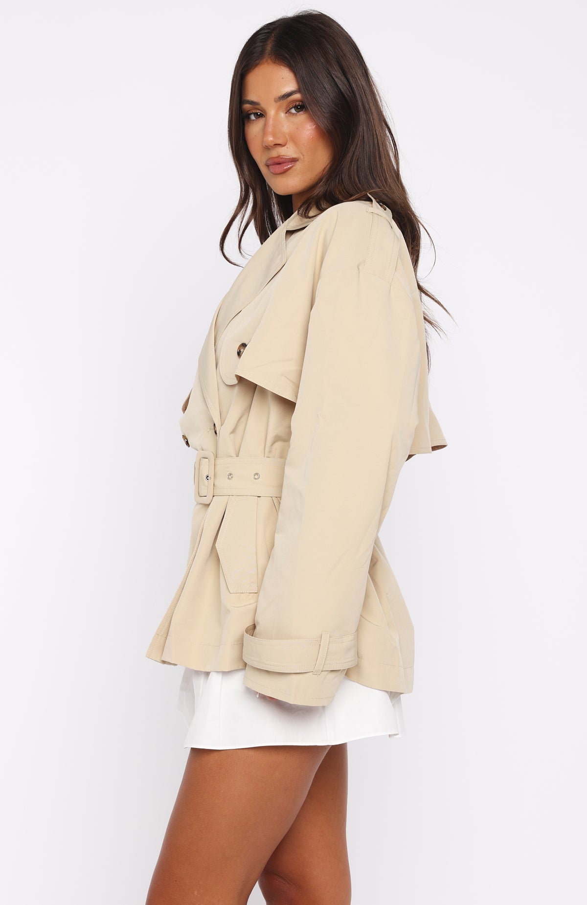 She's Popular Cropped Trench Sand