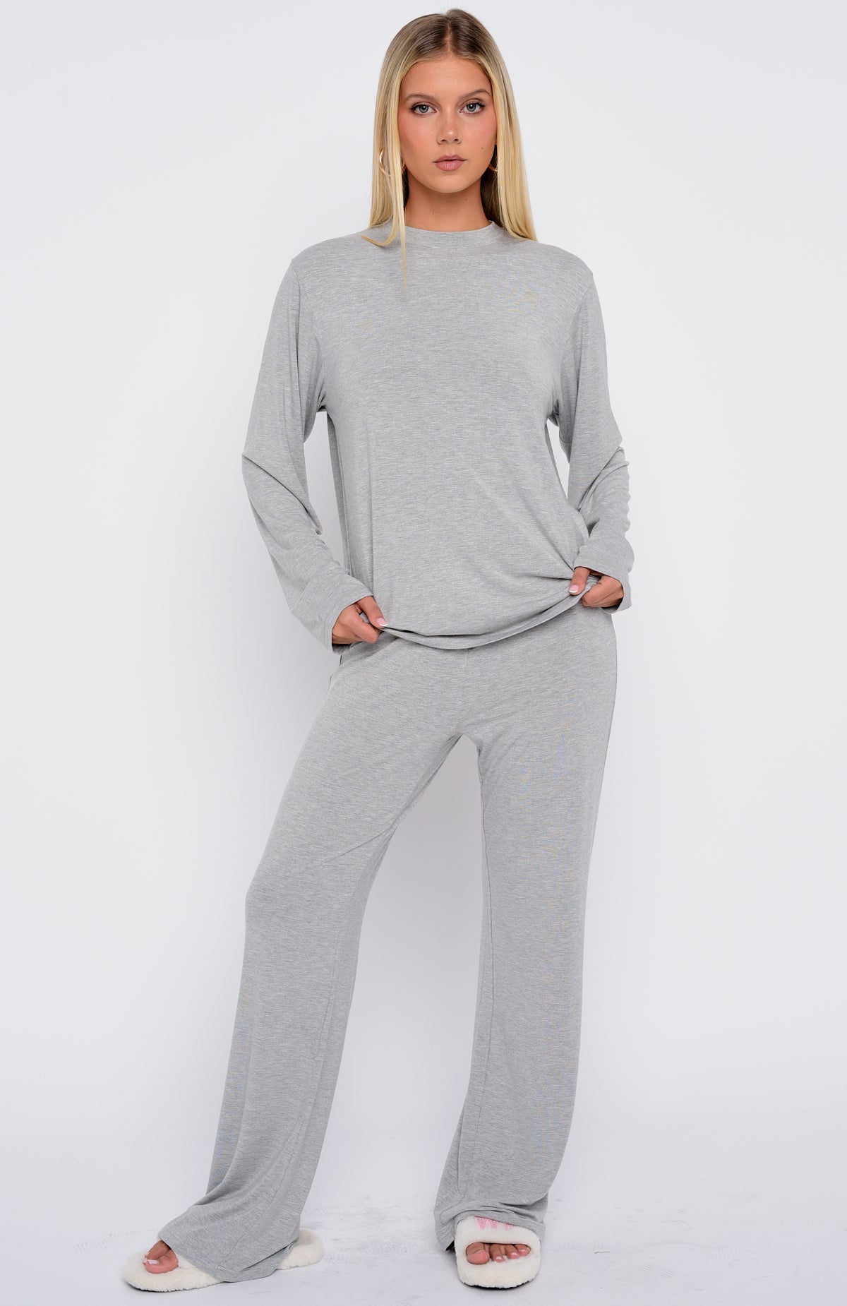 Slow Life Long Sleeve Pyjama Top Grey Marle