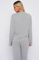 Slow Life Long Sleeve Pyjama Top Grey Marle