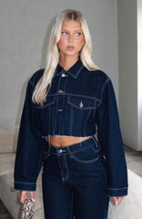 Something To Prove Cropped Denim Jacket Dark Indigo