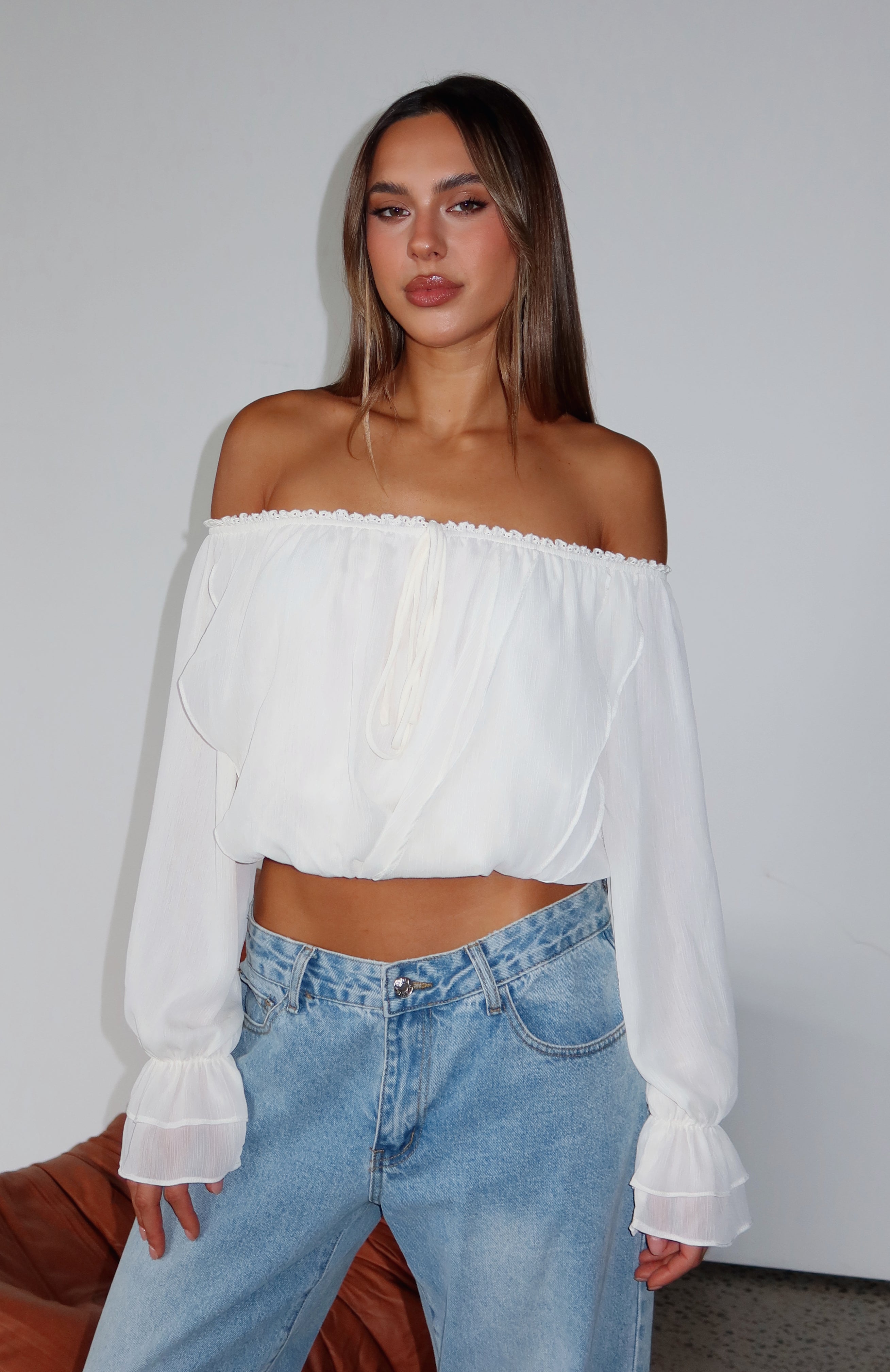 Star Girl Off Shoulder Top White