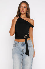 Stuck In A Dream Off Shoulder Top Black