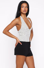 Stunner Edition Halter Top White/Black Polka Dot