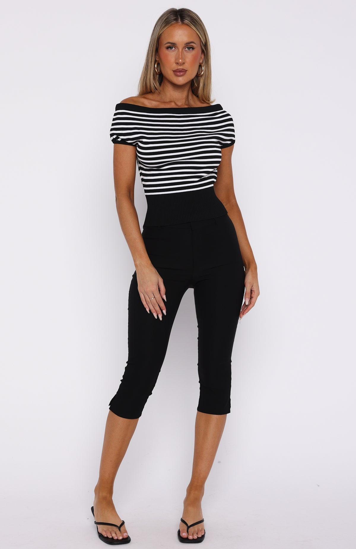 Sweet Dreams Off Shoulder Top Black/White Stripe
