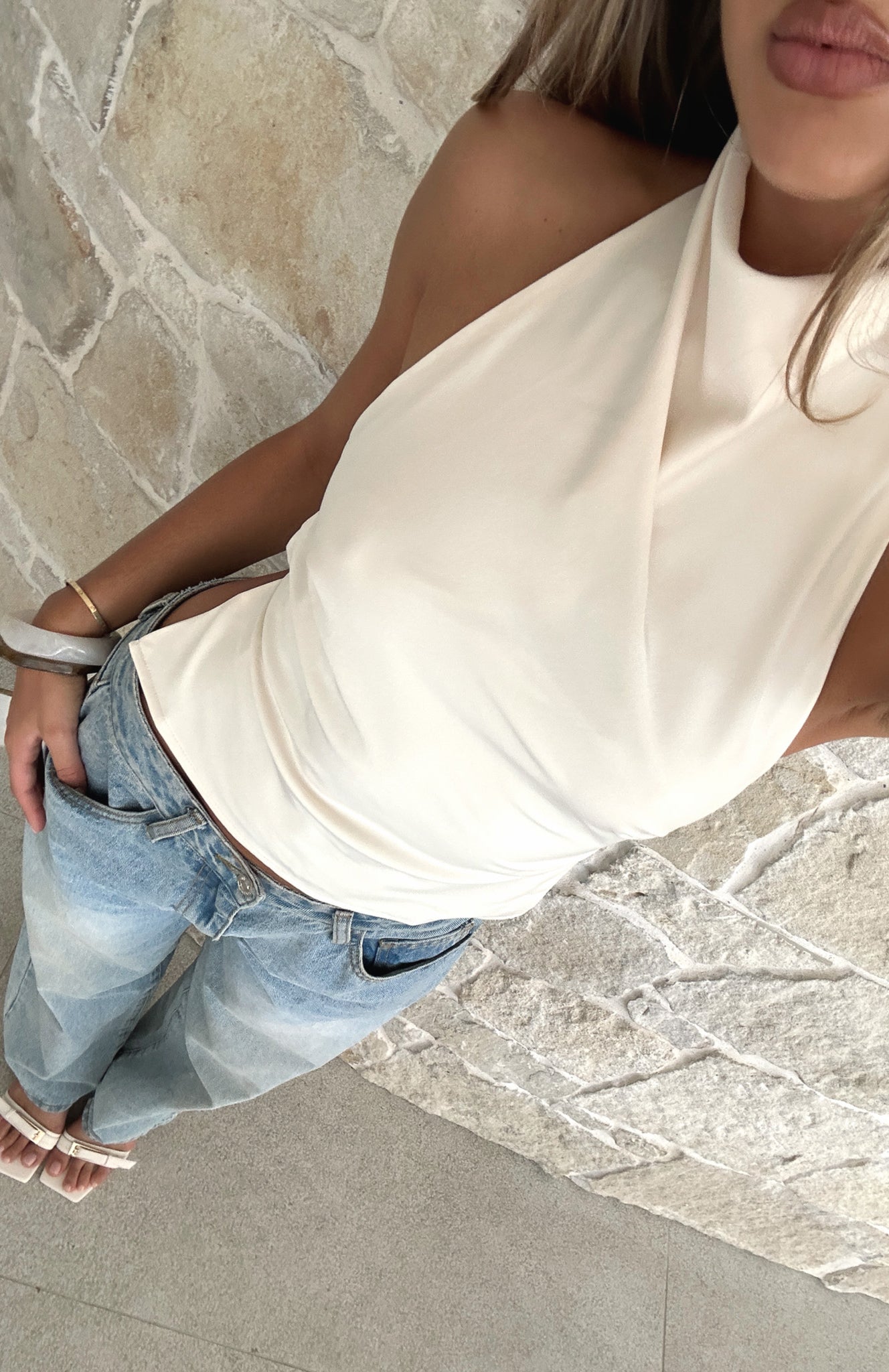 Time Passes Halter Top Pearl