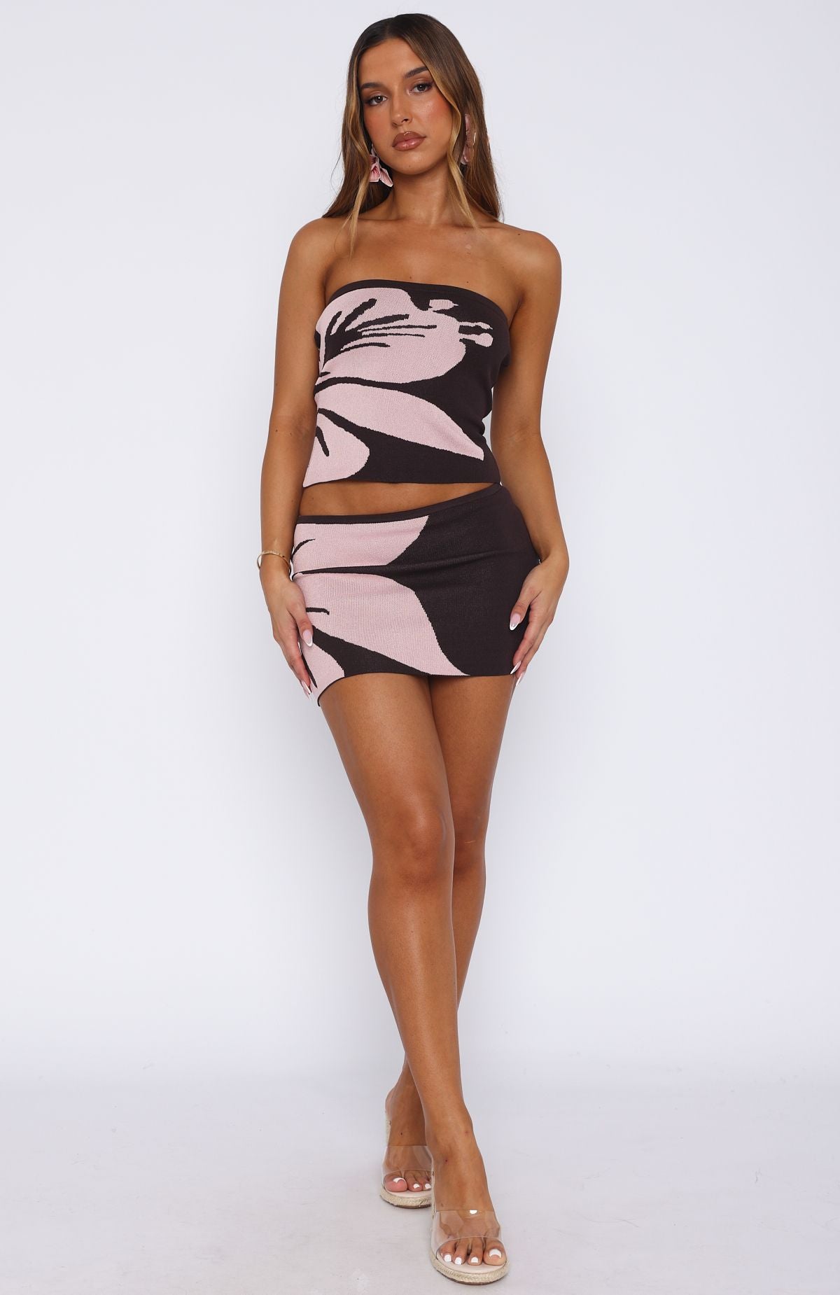 In Bloom Knit Mini Skirt Choc/Blush Floral