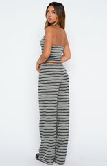 Looking Back Wide Leg Pants Grey Stripe