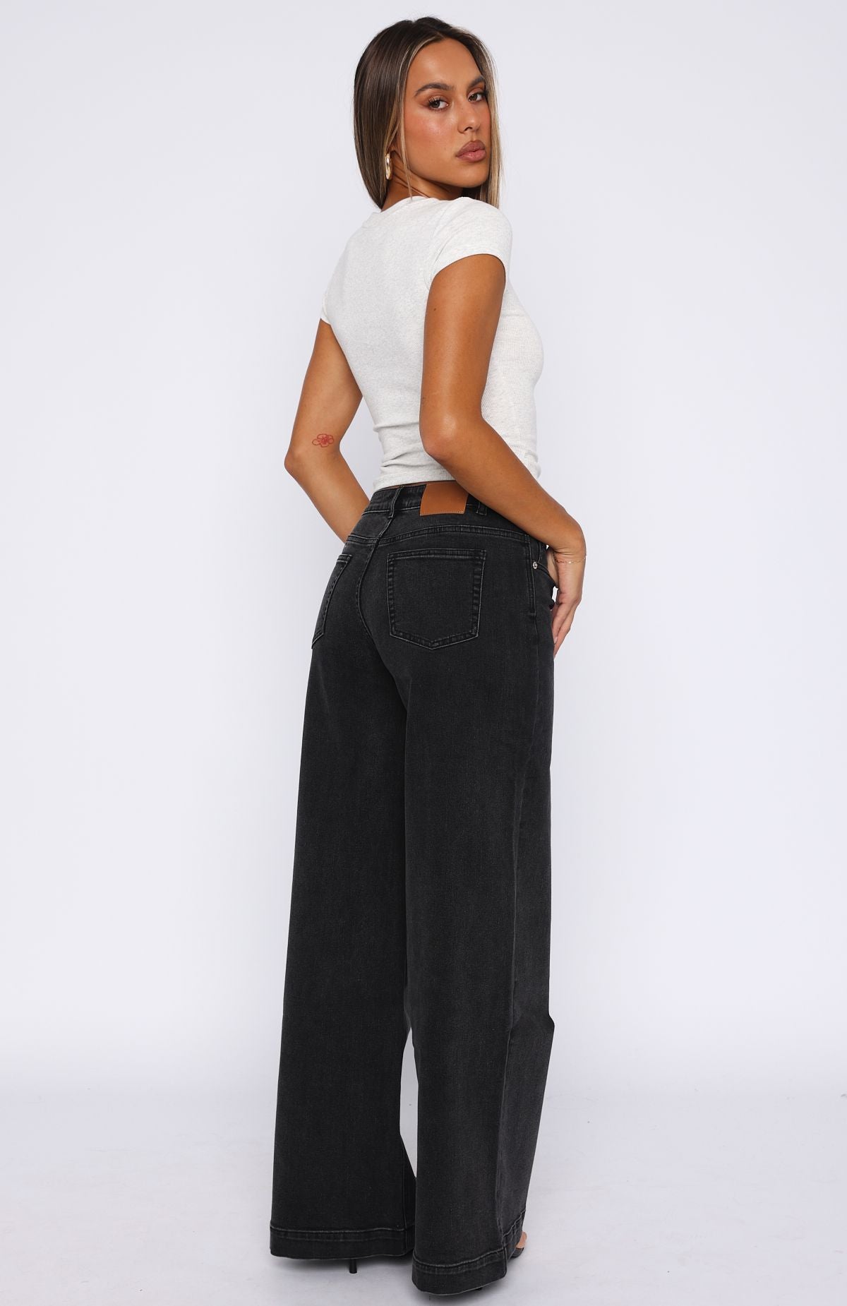 Elena Low Rise Wide Leg Jeans Black Acid