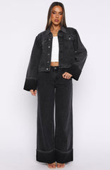 Charlotte Mid Rise Wide Leg Jeans Black Acid